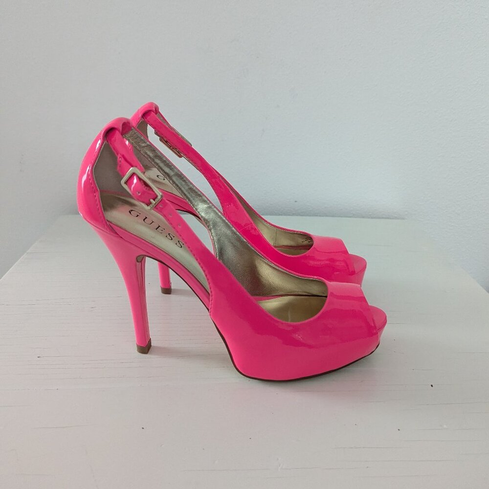 NWOT Guess Peep Toe Hot Pink Heels, 6.5